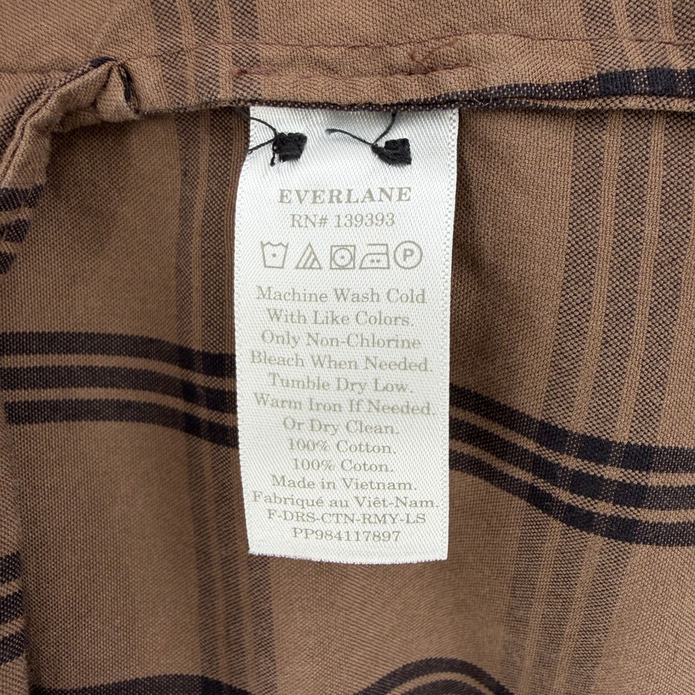 Everlane Shirt Dress Women Medium Brown Plaid Cotton Long Sleeve Babydoll Mini - Picture 16 of 16